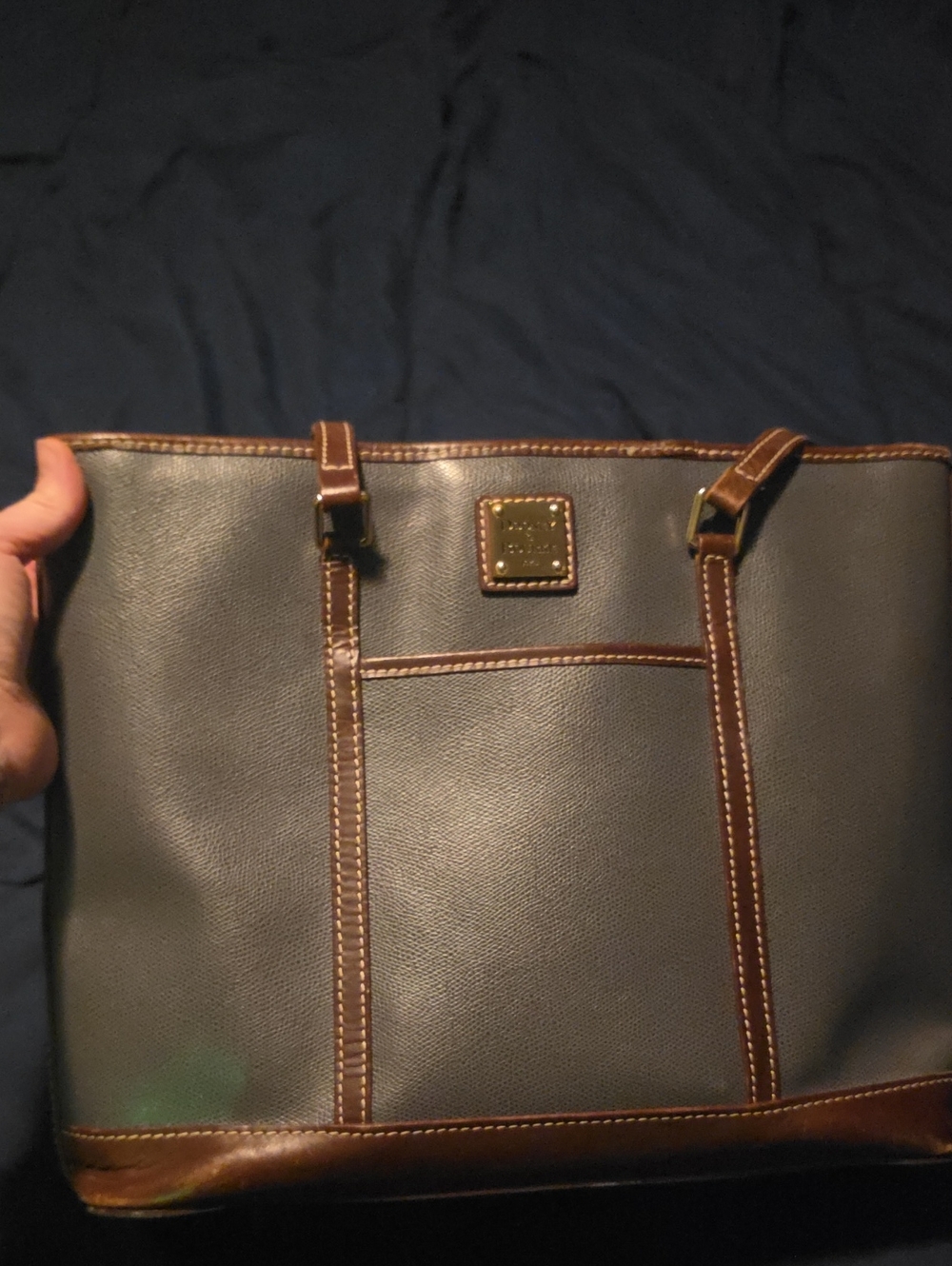 Men's Brown & Dark Brown Leather Tote Bag